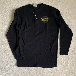 Long Sleeve Henley, USMC logo